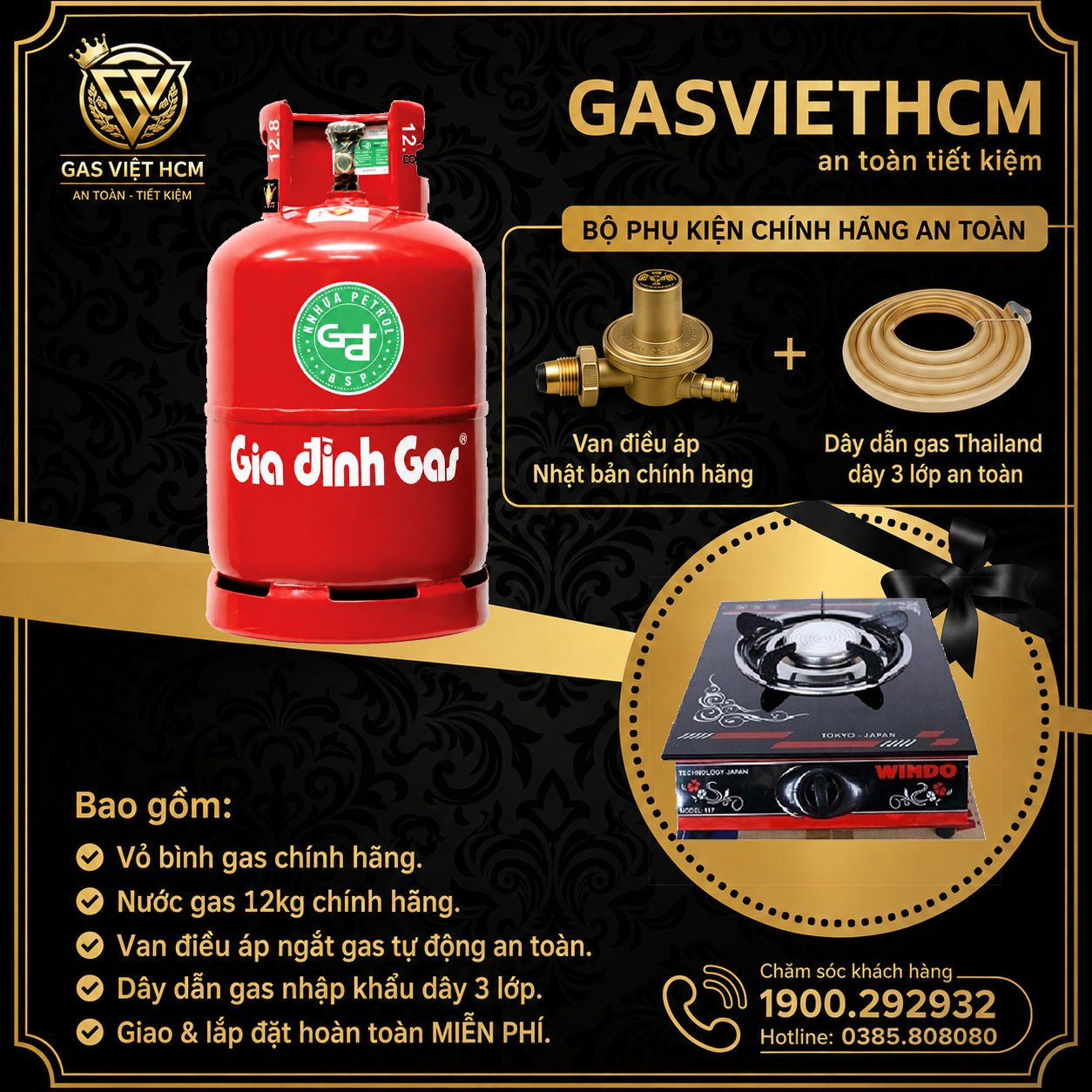 Bộ Bình Gas Gia Đình Màu Đỏ 12kg