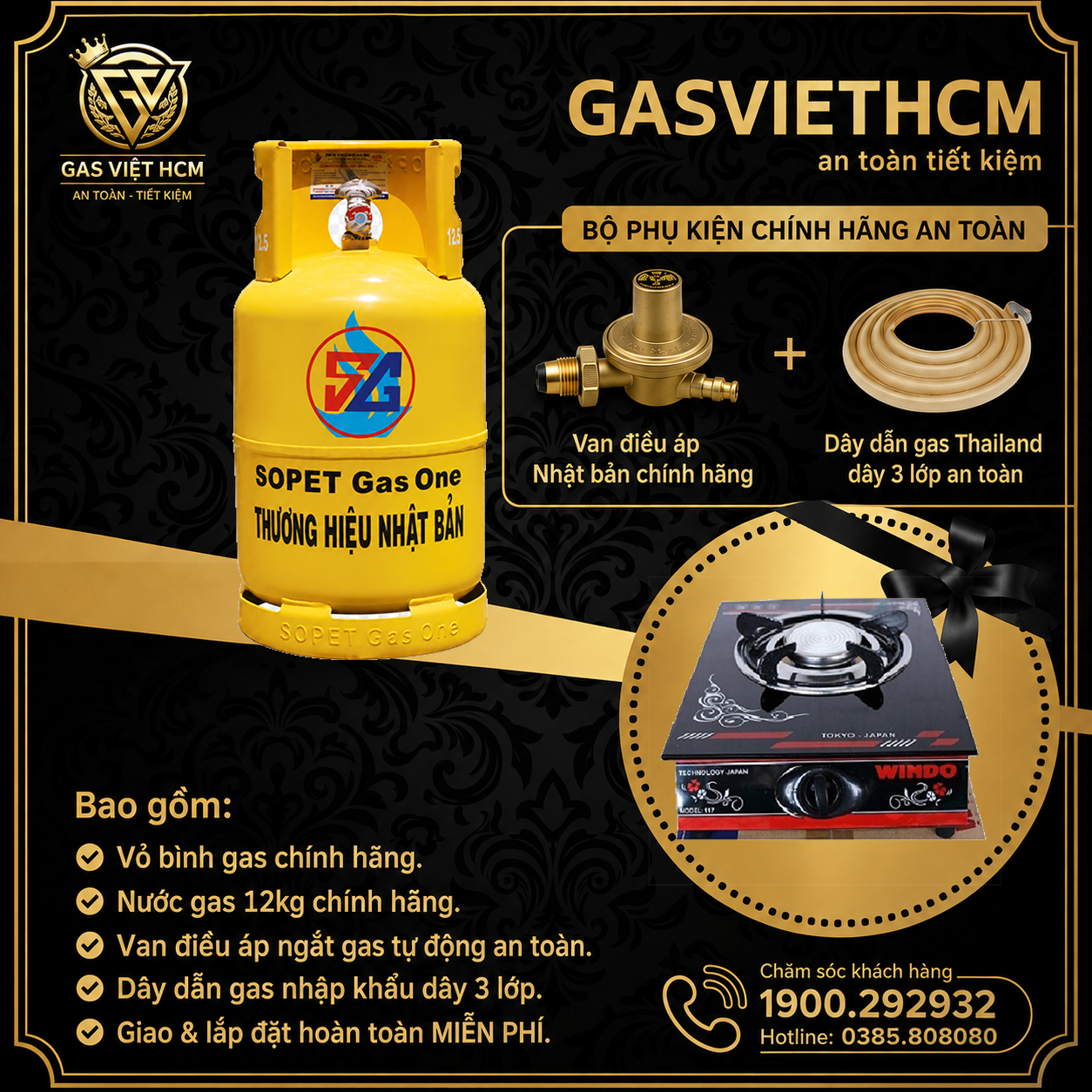 Bộ Bình Gas Màu Vàng Chính Hãng