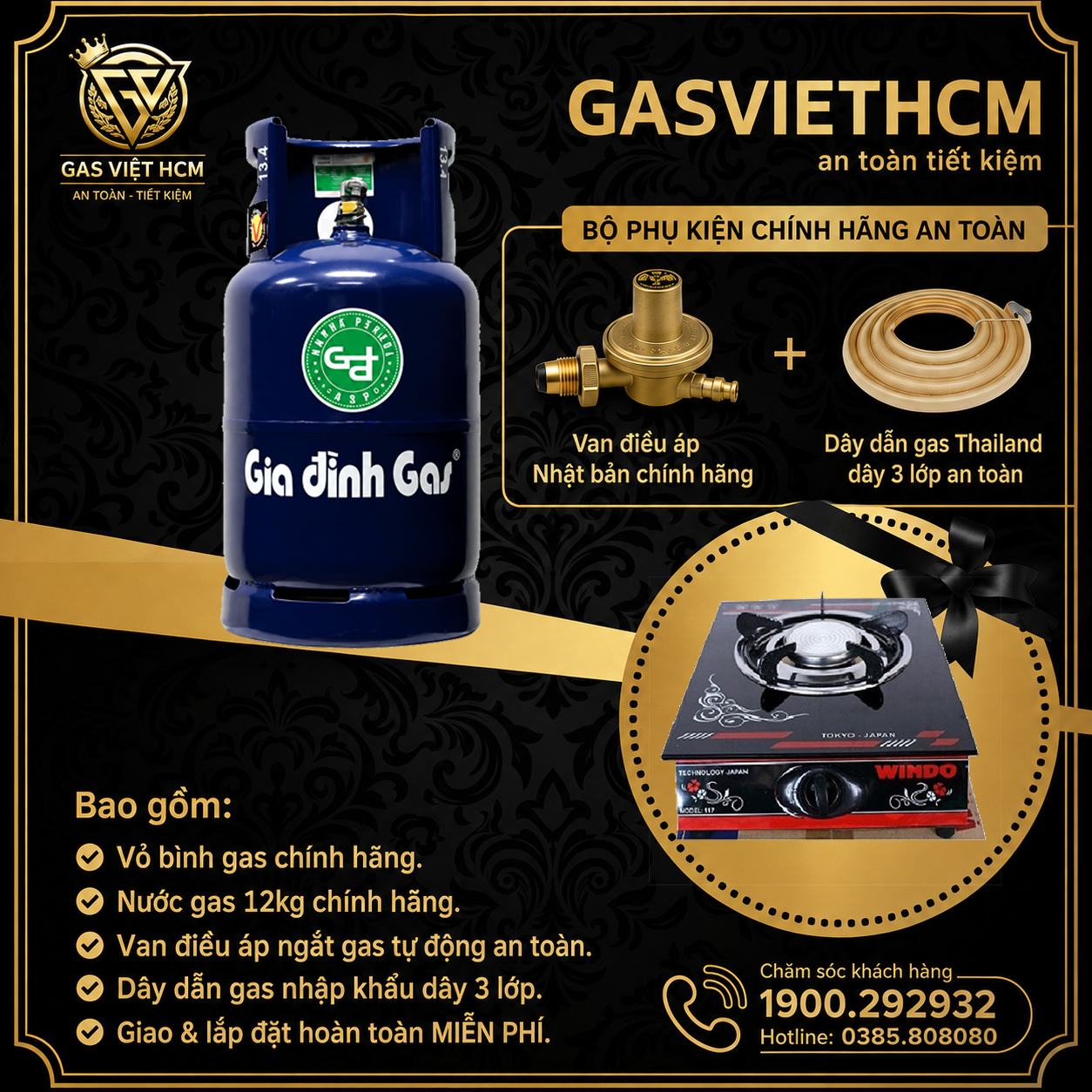 Bộ Bình Gas Màu Xanh VT-Gas (Xanh Dương Đen)